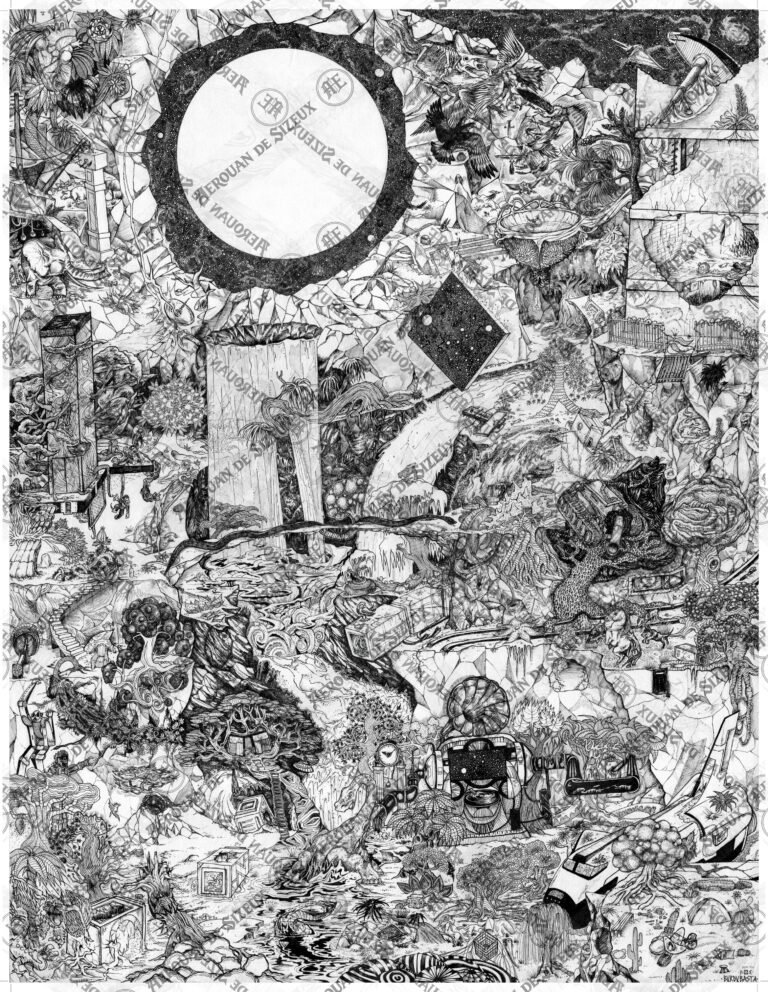 plan-des-etoiles-illustration-mystique-detail-noir-blanc-aerouan